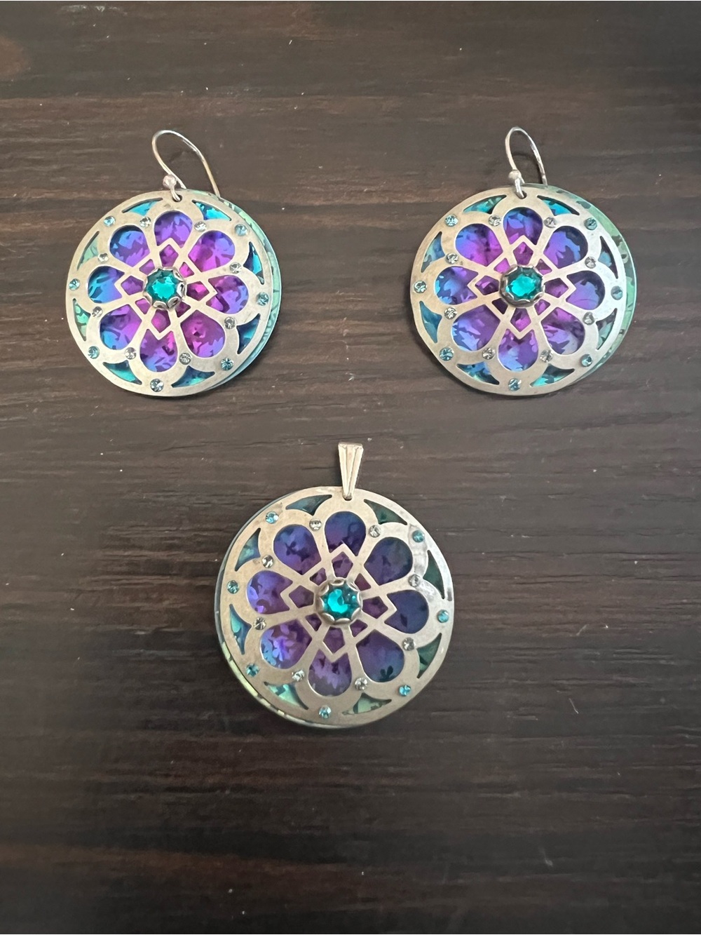 Holly Yashi Set “Morning Light” Pendant Earrings  Retired Purple Teal Niobium